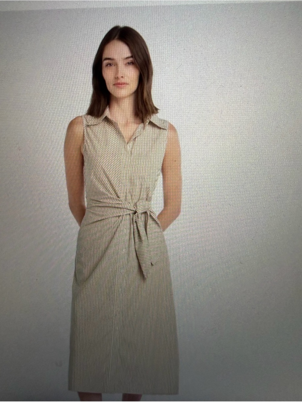Favorite Daughter Sleeveless Tie-Waist Midi Dress - Beige Stripe - Small